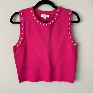 Entro fuchsia pink sweater tank with pearl detail - M